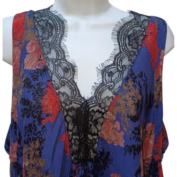 Intimately Free People "So You Say" Lace Floral Slip Dress Womens M Cobalt Boho - Picture 2 of 8